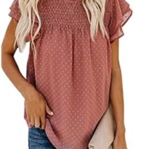 Pink Flowy Swiss Dot Chiffon Blouse Tunic